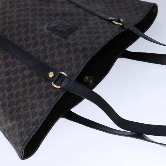 CELINE Macadam Canvas Tote Bag PVC Leather Black Gold Auth 106873V - Picture 8 of 15